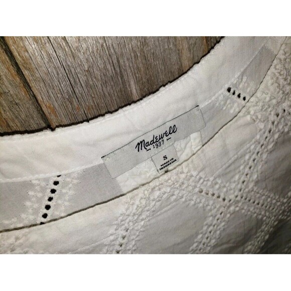 Madewell Small Women's White Embroidered Eyelet Cutout Sleeve Swing Top Blouse - Picture 7 of 7